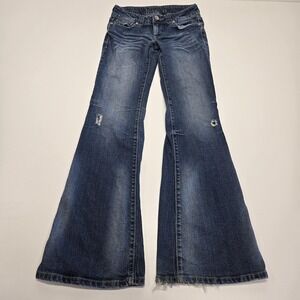 Kitson Jeans Womens 26 Blue Denim Flare Whisker Y2K Style Boho Hippie Wide Ankle